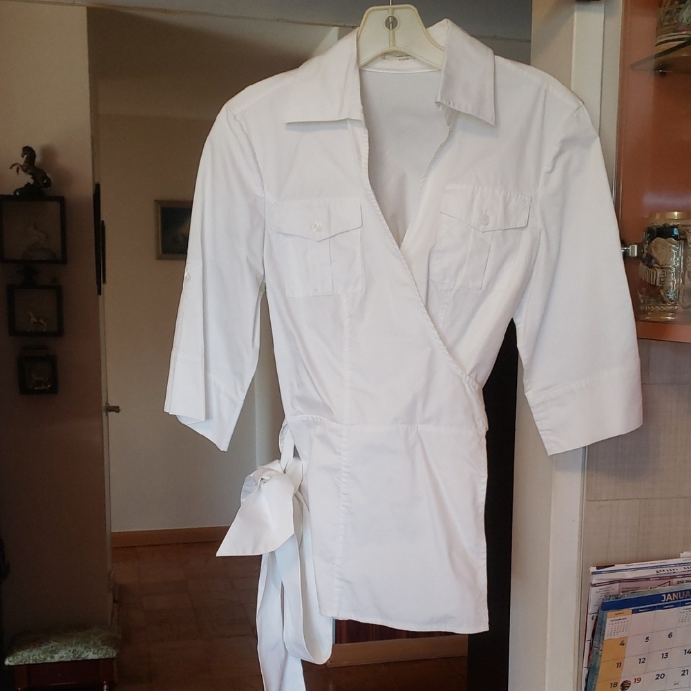 NEW,ELEGANT,Tyler Boe White Wrap Blouse